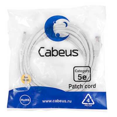 патч-корд Cabeus PC-UTP-RJ45-CAT.5E-5M-WH-LSZH Белый